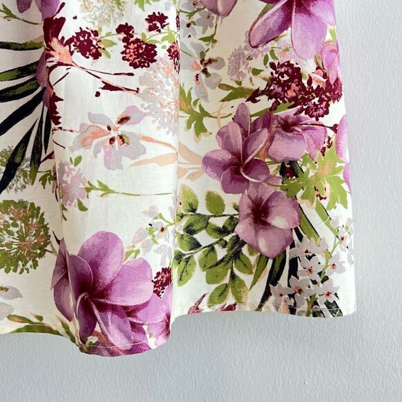 Brand New Gabby Skye Smocked Floral Cotton Poplin Dress Ivory Purple Size 16 - Picture 6 of 15